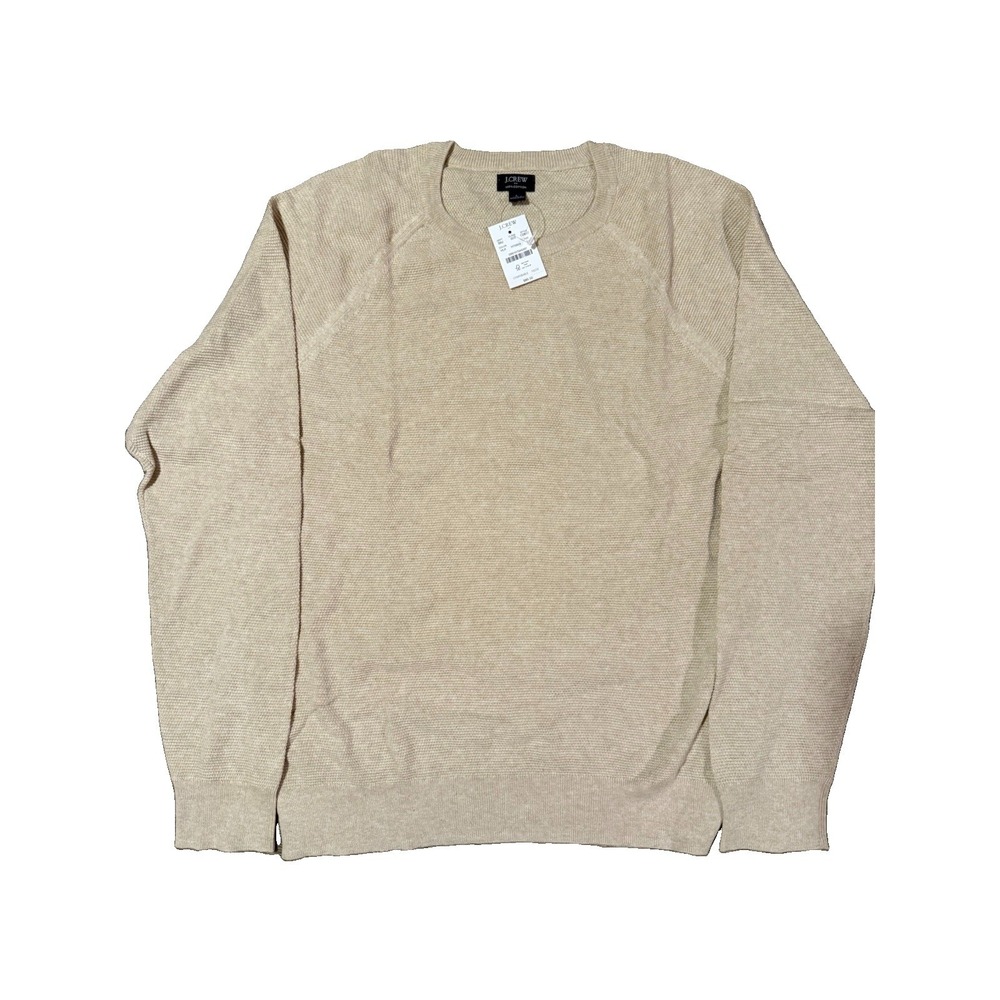 J.Crew Crewneck Pullover Men's L Beige Tan 100% Cotton Textured Lightweight